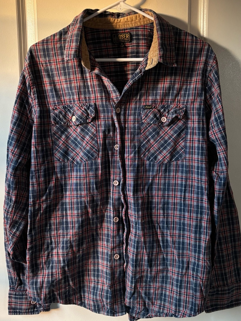 Navy and Red Plaid Button-Down Shirt Loser Machine